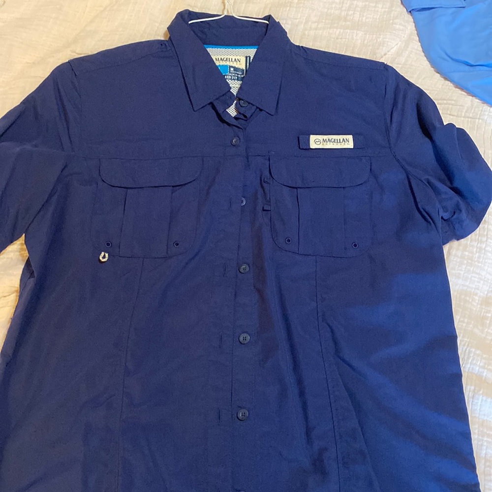 Navy Medium Magellan Relaxed Fit Fish Gear Button Down Shirt